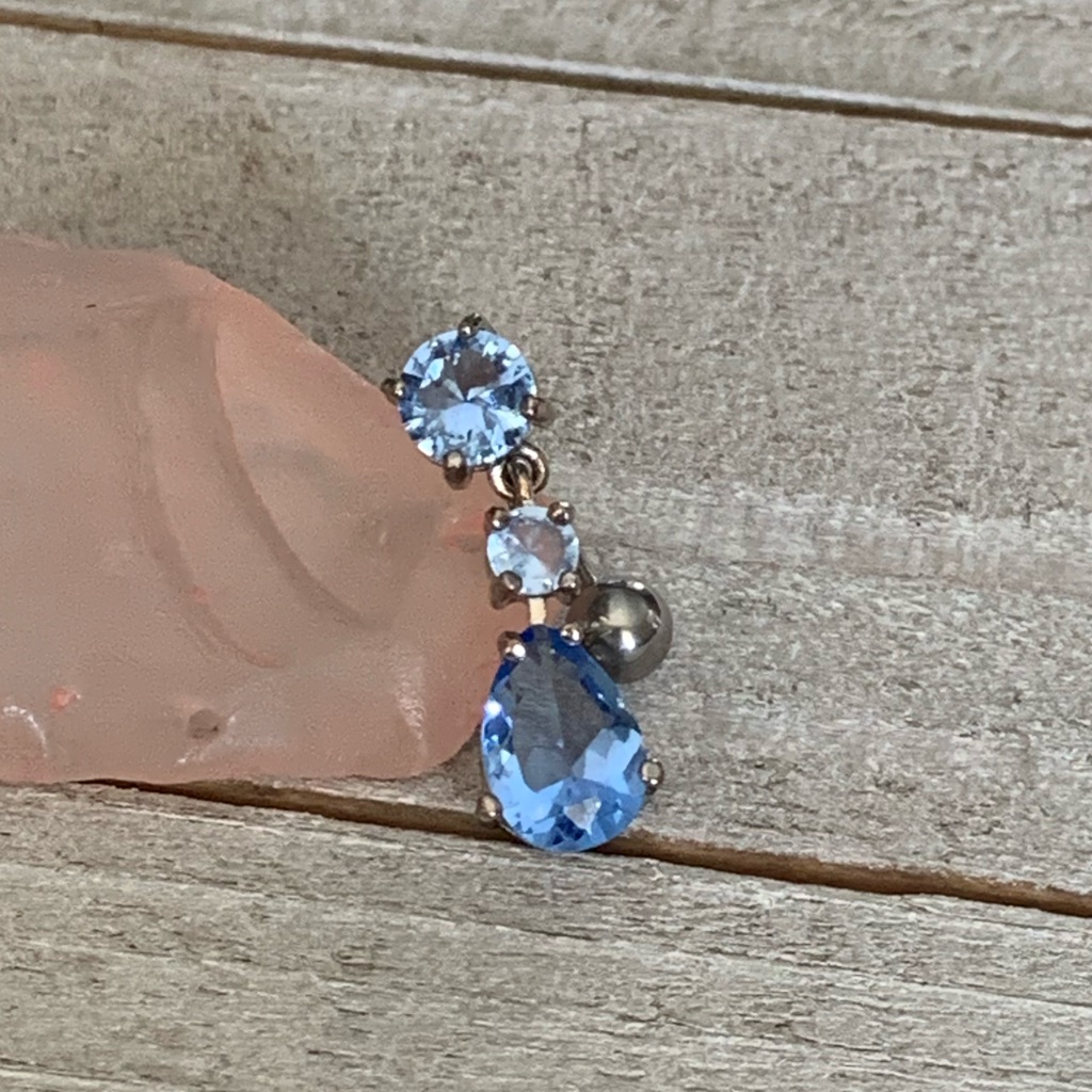 Blue Gem Reverse Dangle 16g Navel Ring Tear Drop Belly Button Ring